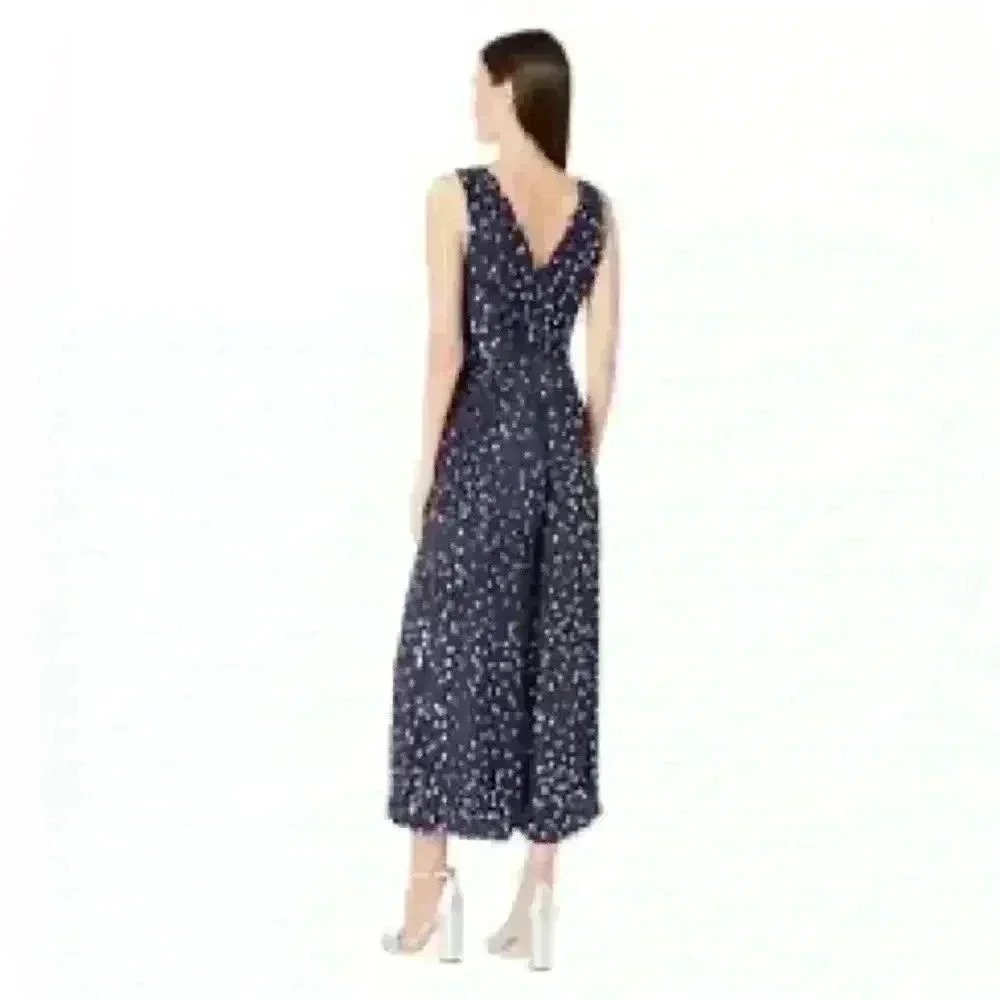 NEW KATE SPADE NEW YORK Silk Blend Navy Burnout Velvet Sleeveless Jumpsuit - Picture 2 of 15